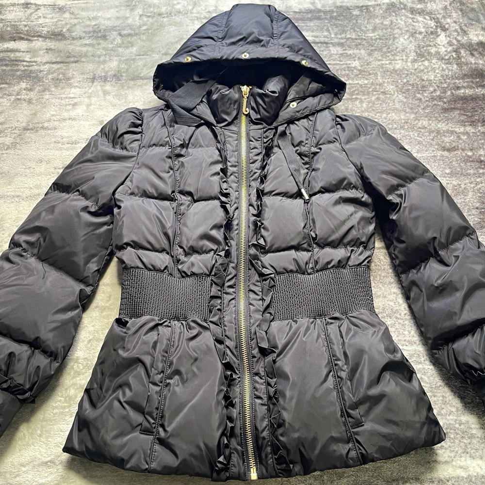 Juicy Couture Womens Black Hooded Puffer Jacket  Zip  Sz M. No Faux Fur  NWOT